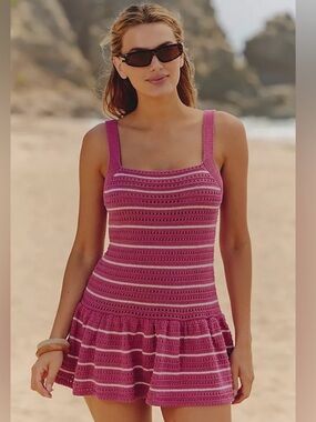 Anthropologie NWT Celandine Knit Mini Dress Pink/White Stripe beach coastal M